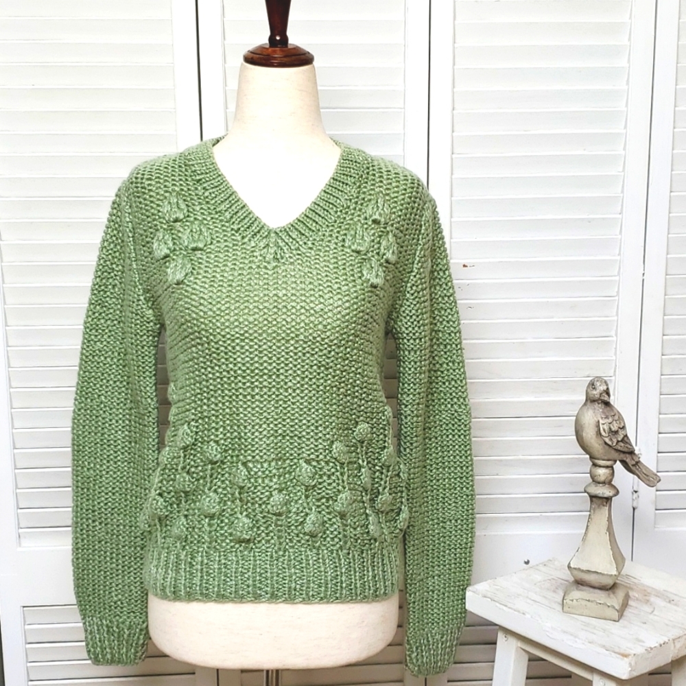 Mon Ami Green V-Neck Sweater Size S